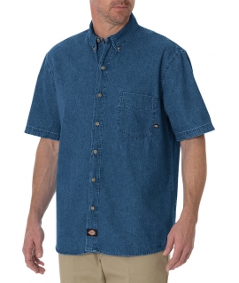Short Sleeve Button-Down Denim Shirt